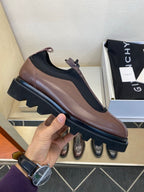 Givenchy - Brown Leather & Neoprene Zip-Front Trainers with Chunky Sole