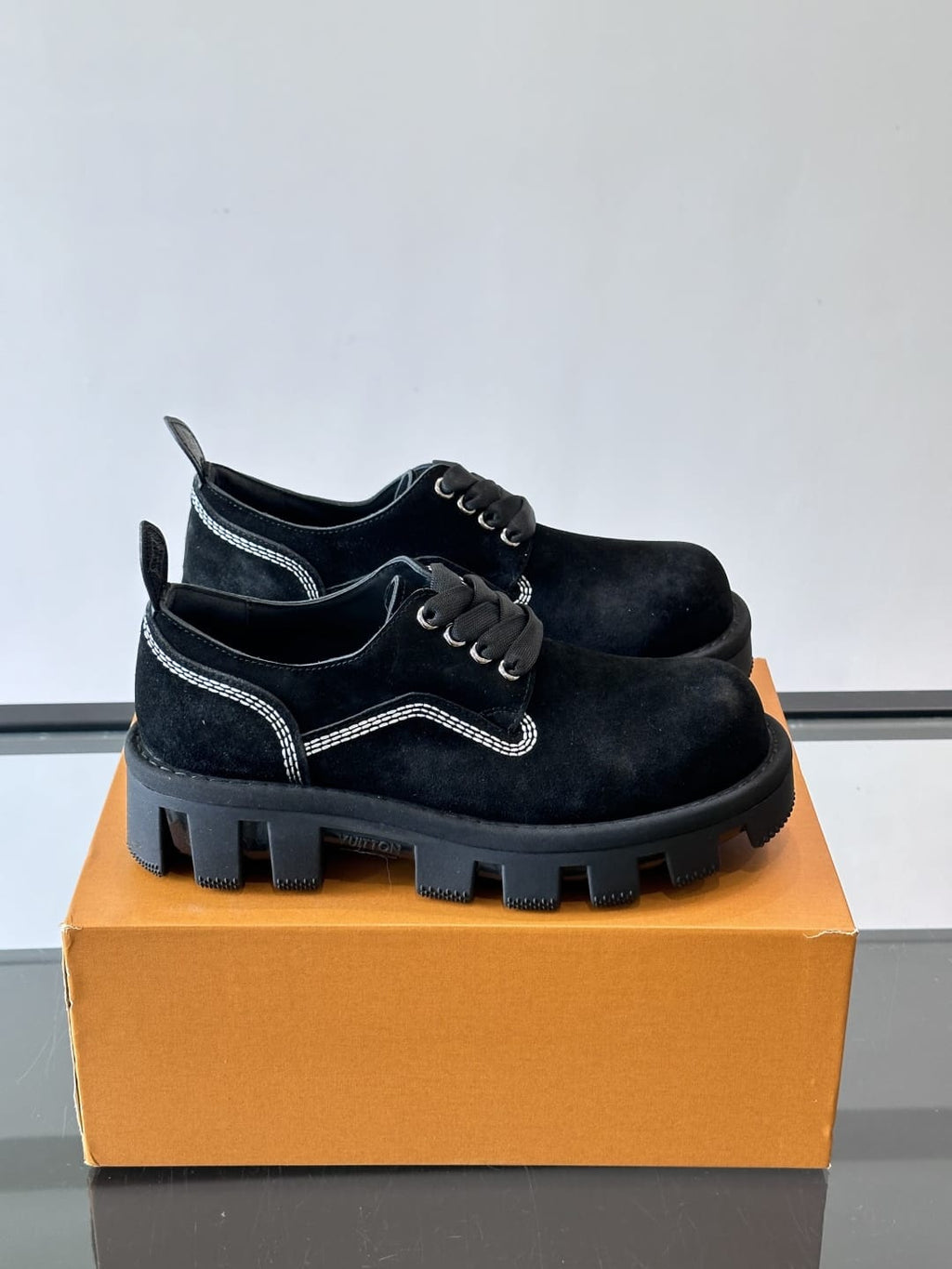 Louis Vuitton - Black Suede Derby Shoes with Chunky Lug Sole