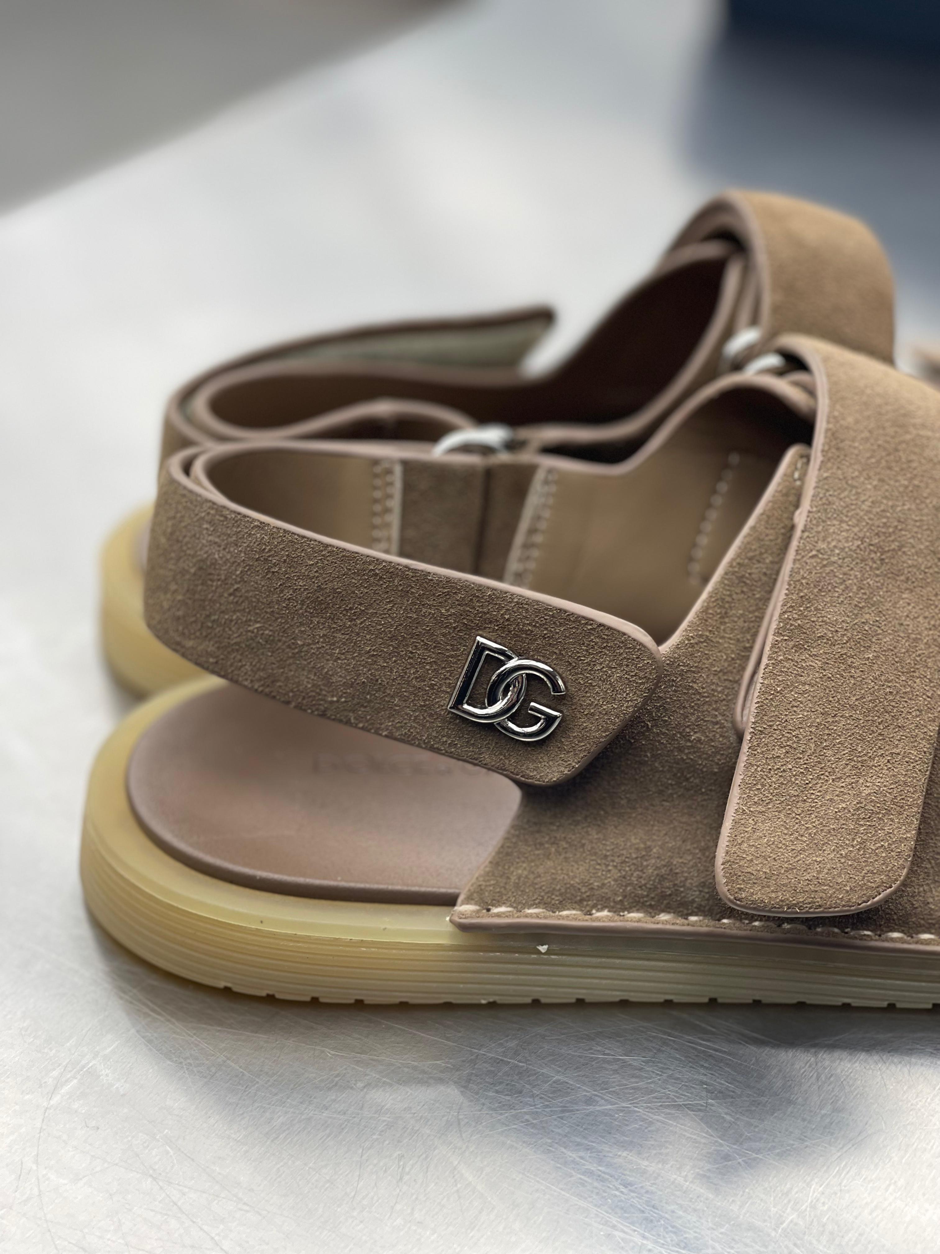 Dolce & Gabbana - Tan Suede Utility Slides with Slingback Strap