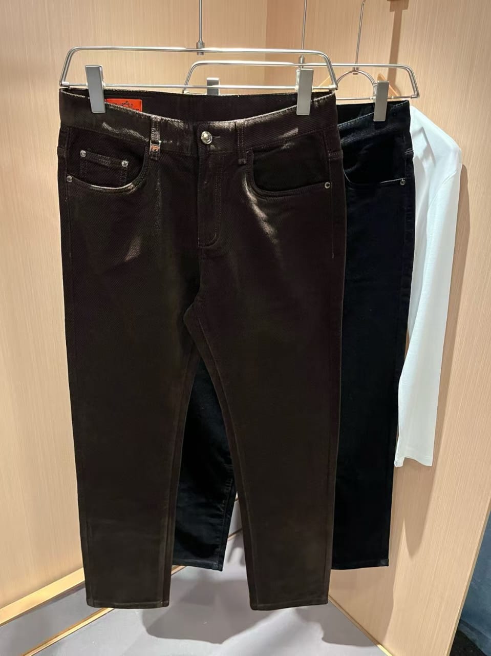 Hermès - Dark Brown Coated Denim Jeans