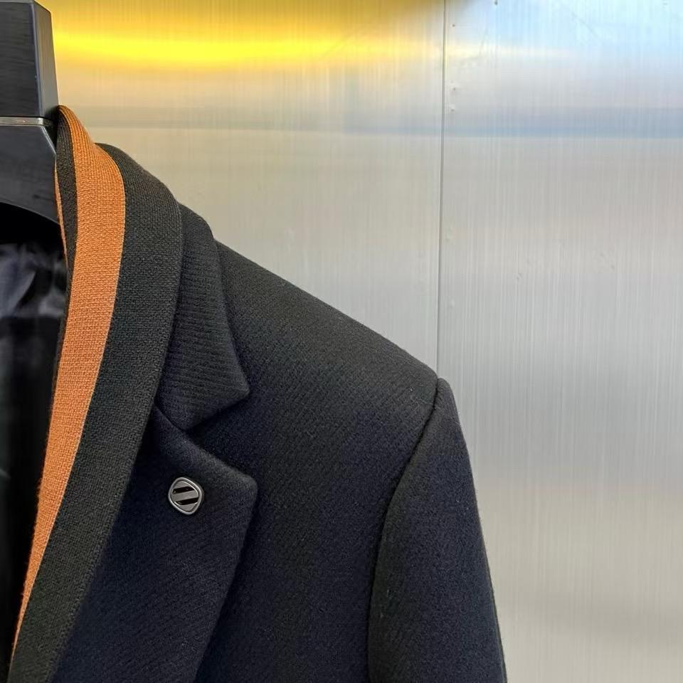 Zegna - Elegant Black Formal Blazer with Leather Trim