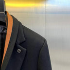 Zegna - Elegant Black Formal Blazer with Leather Trim