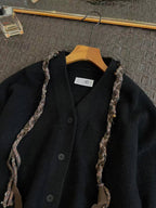 Ader Error Black V-Neck Cardigan with Unique Braided Accent