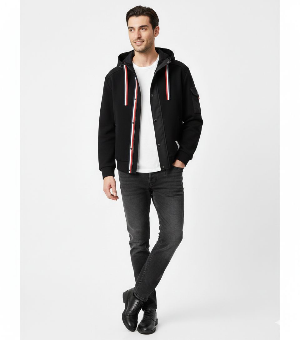 Thom Browne - Black Tricolor Detail Zip-Up Hooded Jacket