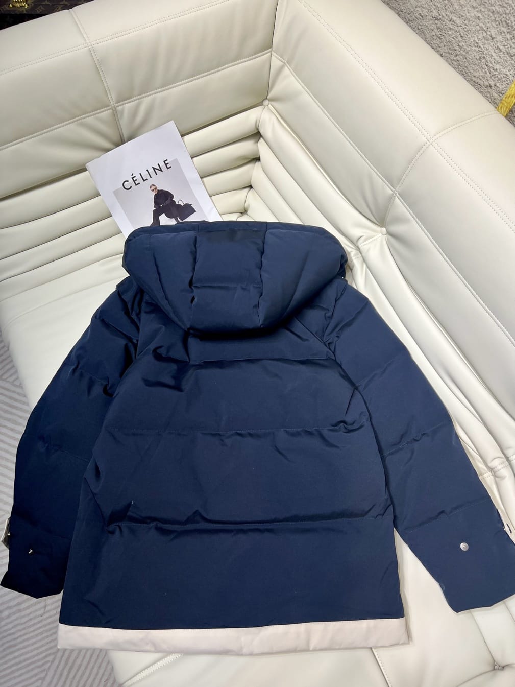 Celine - Navy n Cream Hooded Puffer Jacket