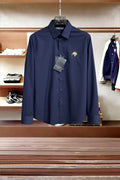 Stefano Ricci Luxury Men’s Long-Sleeve Dress Shirt – Deep Navy Blue with Gold Eagle Crest