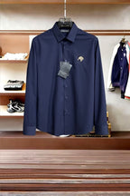Stefano Ricci Luxury Men’s Long-Sleeve Dress Shirt – Deep Navy Blue with Gold Eagle Crest