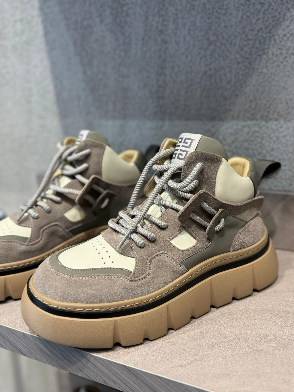Givenchy - Grey & Beige Suede and Leather High-Top Sneakers with Chunky Sole