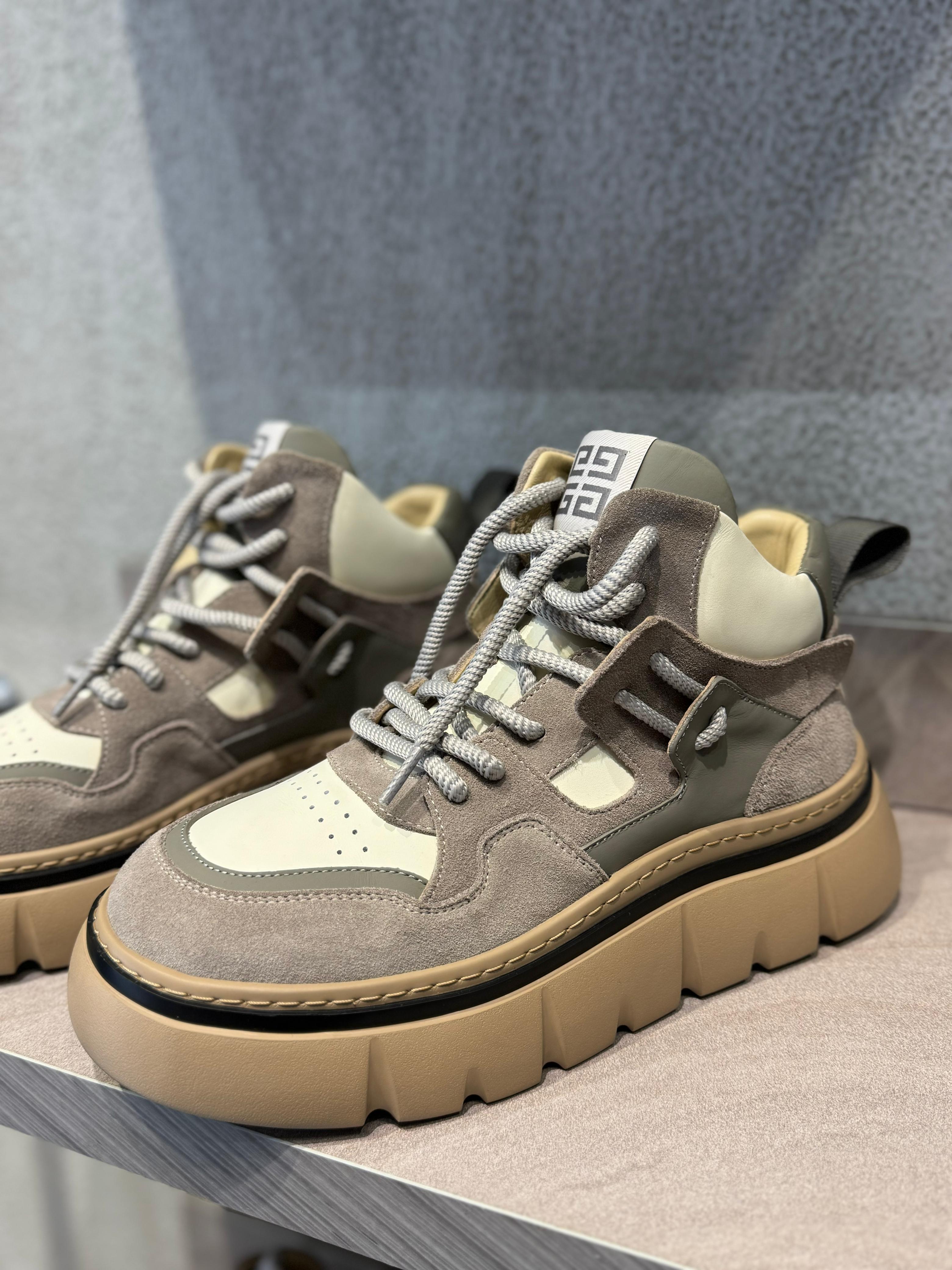 Givenchy - Grey & Beige Suede and Leather High-Top Sneakers with Chunky Sole