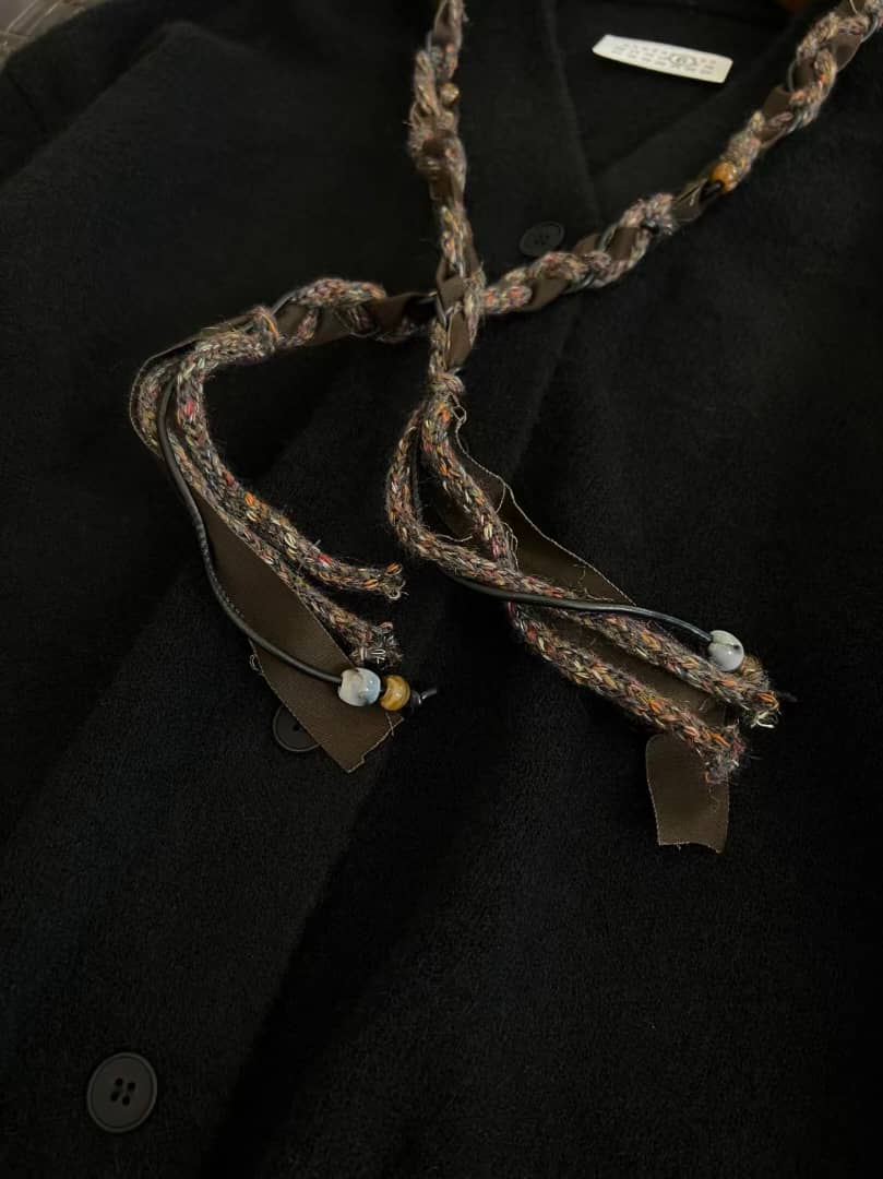 Ader Error Black V-Neck Cardigan with Unique Braided Accent