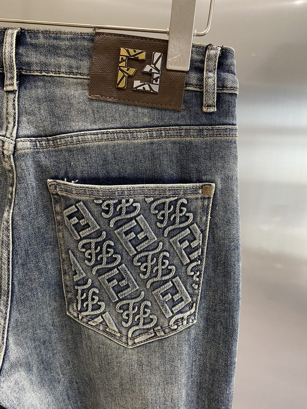 Fendi - Embroidered Pocket Slim Jeans - Medium Wash Blue