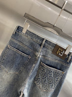 Fendi - Embroidered Pocket Slim Jeans - Medium Wash Blue