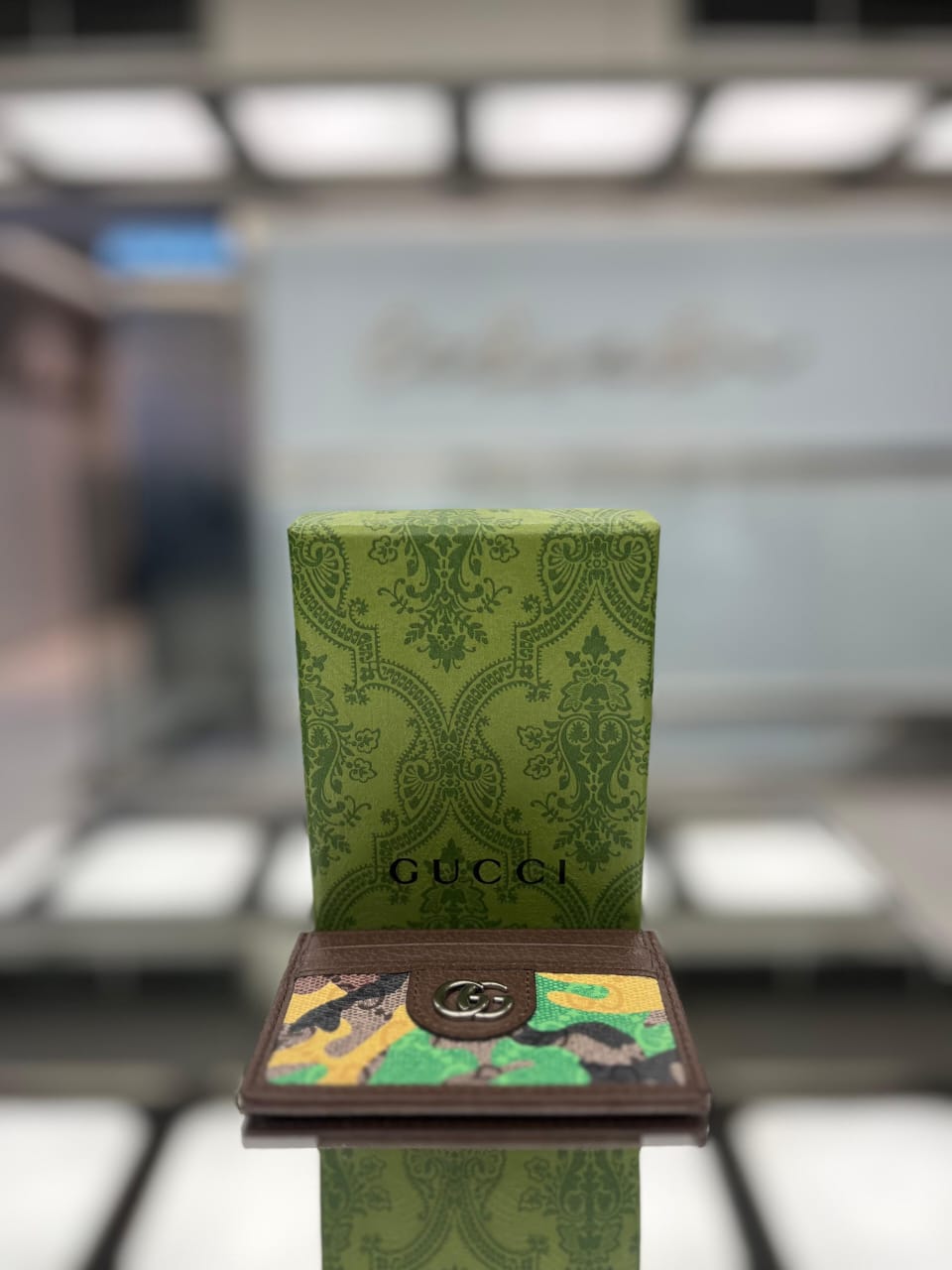 Gucci - GG Camouflage and Brown Leather Card Holder