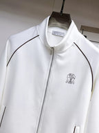 Brunello Cucinelli - Contrast-Piping Cotton-Jersey Tracksuit | Optic White