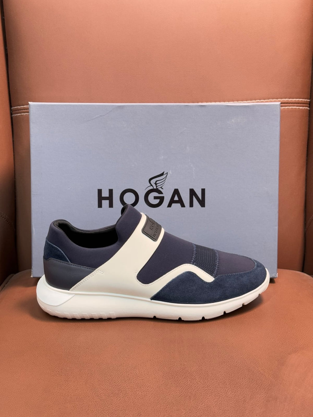 Hogan - Slip-On Sneaker in Navy Blue and White Suede/Tech Fabric
