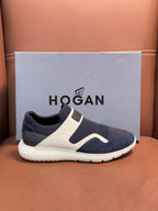 Hogan - Slip-On Sneaker in Navy Blue and White Suede/Tech Fabric