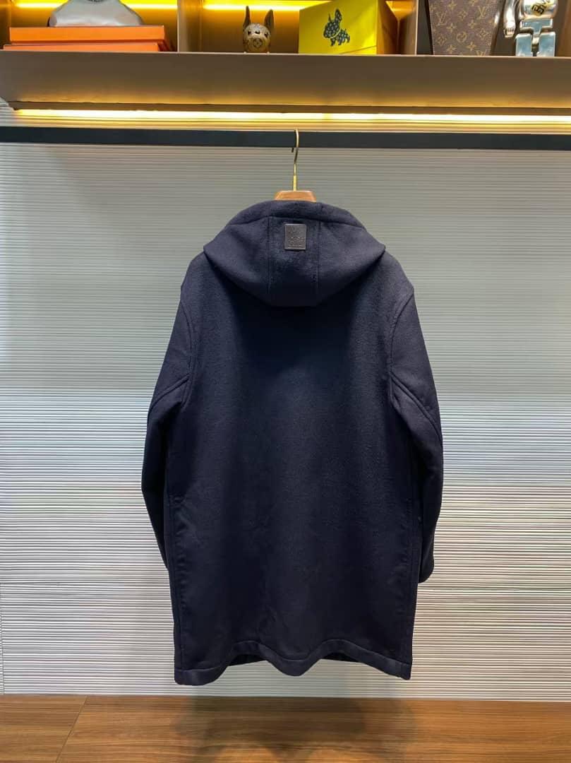 LOEWE Hooded Coat | Black Wool-Blend Anagram Jacquard
