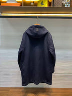 LOEWE Hooded Coat | Black Wool-Blend Anagram Jacquard