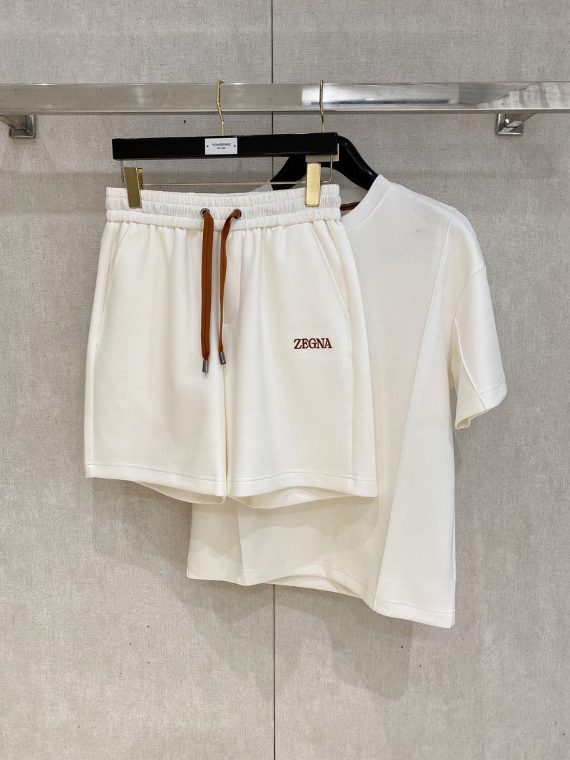 Zegna Luxury Cotton Cream T-Shirt & Shorts Matching