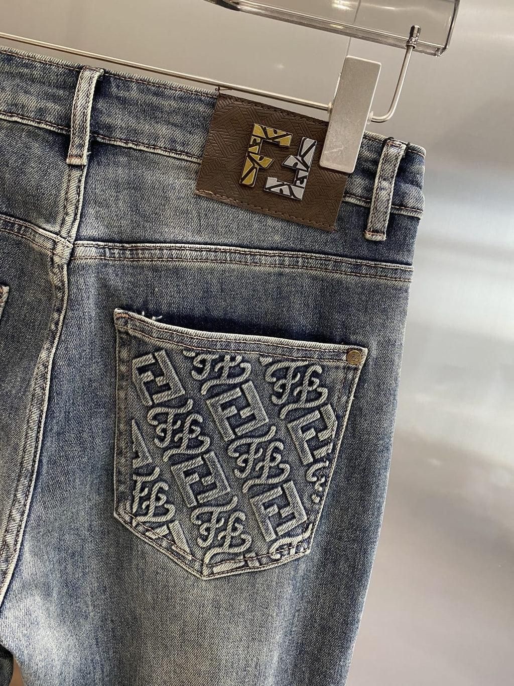Fendi - Embroidered Pocket Slim Jeans - Medium Wash Blue