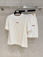Zegna Luxury Cotton Cream T-Shirt & Shorts Matching