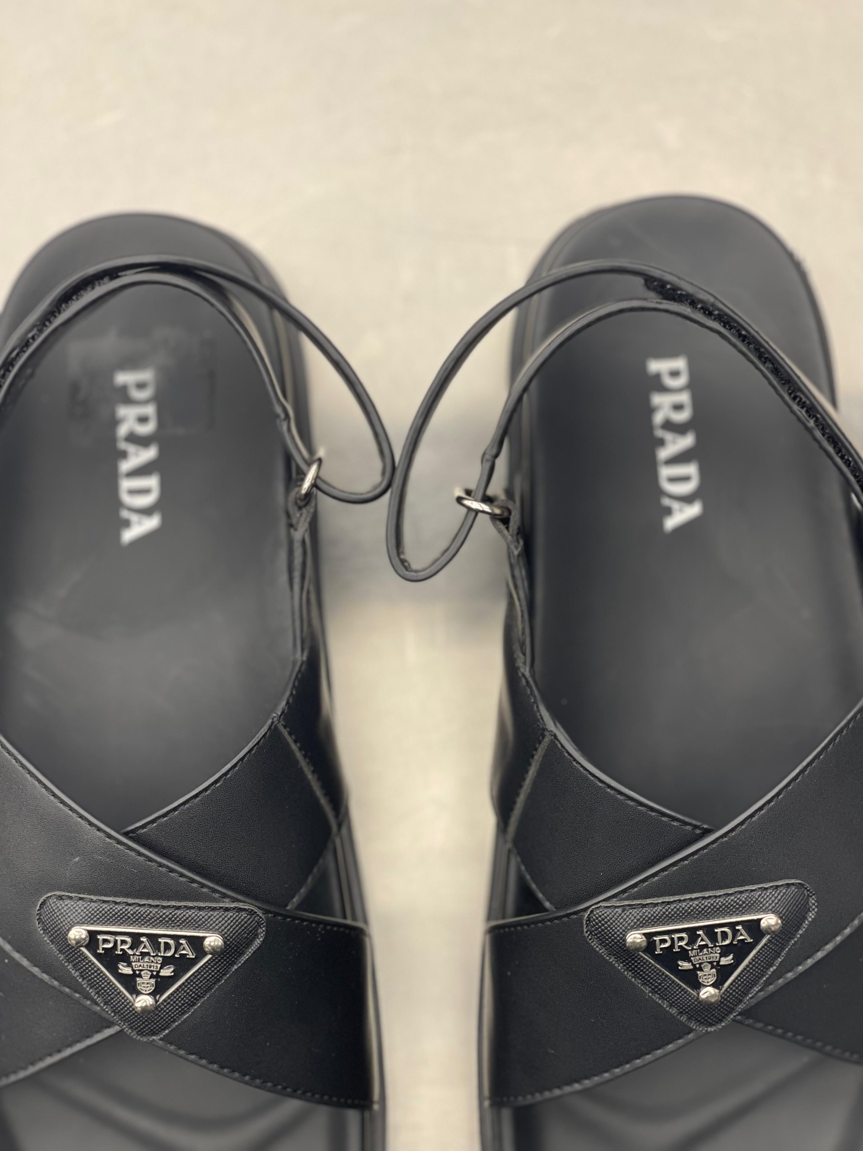 Prada - Black Leather Crisscross Sandals