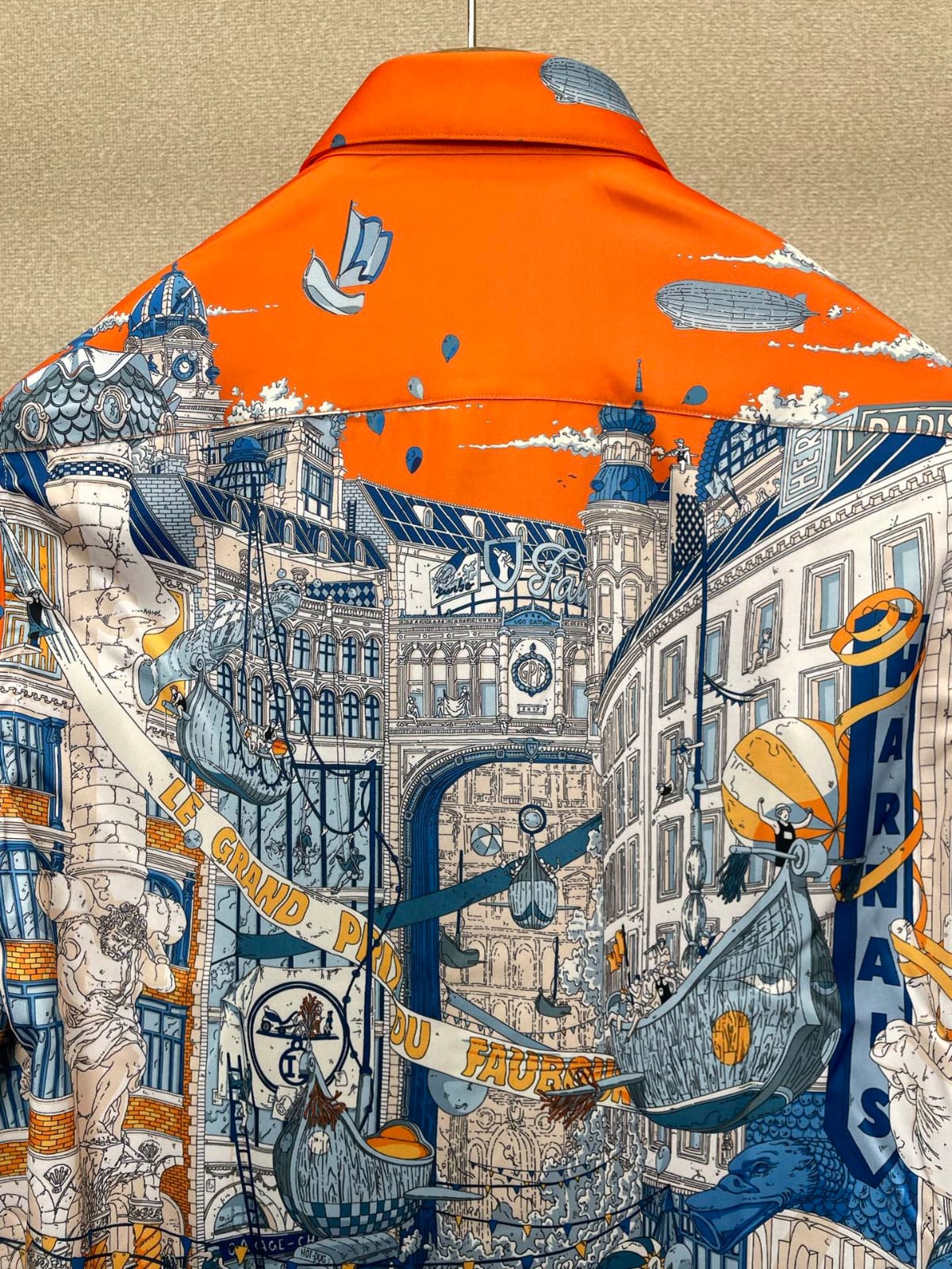 Hermès - Men's Architectural City Print Long-Sleeve Shirt - Orange & Blue