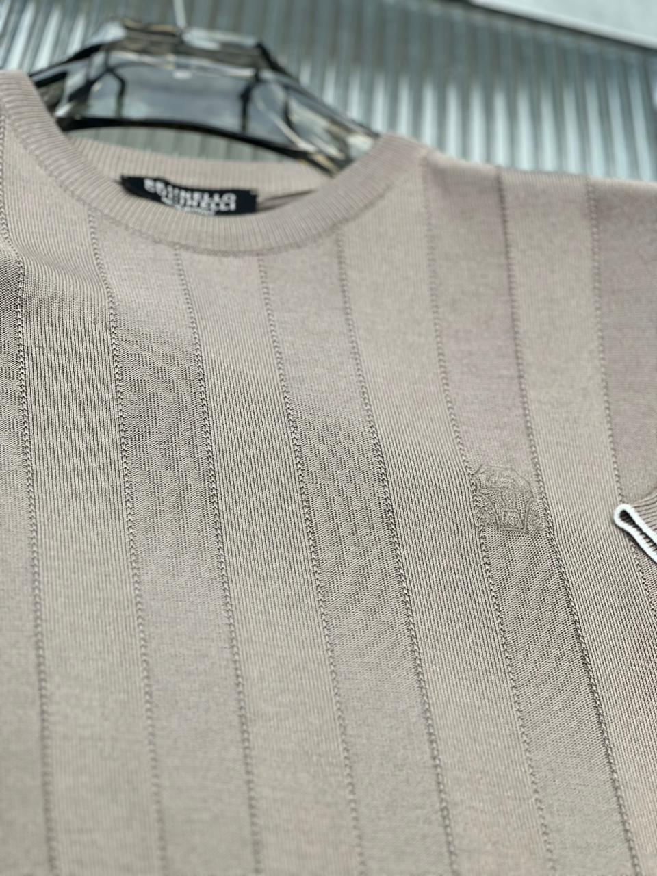 Brunello Cucinelli - Ribbed Cotton-Silk Knit T-Shirt in Sand