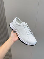 Armani - White Pebbled Leather Low-Top Sneakers