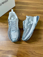 Emporio Armani - Silver Mesh & Leather Low-Top Sneakers