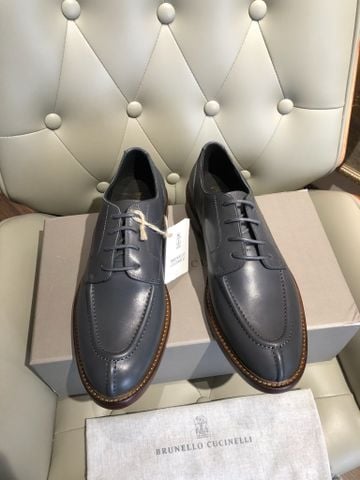 Brunello Cucinelli - Slate Grey Leather Split-Toe Derby Shoes