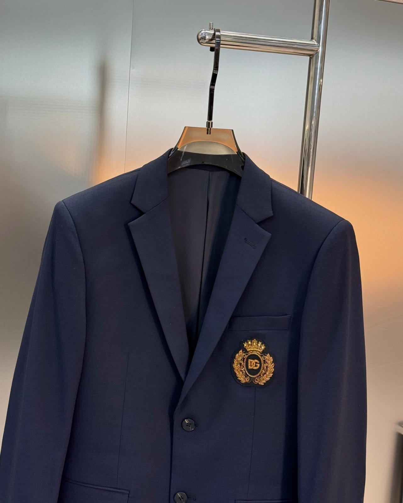 Dolce & Gabbana - Navy Tailored Suit with Gold Embroidered Crest