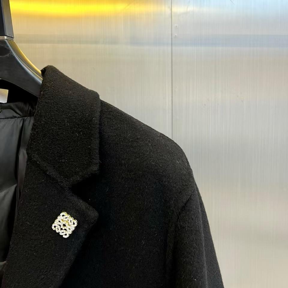LOEWE - Men's Black Wool Blend Workwear Jacket with Anagram Brooch
