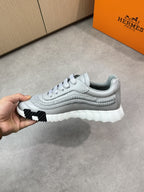 Hermès - Grey Leather Sneaker with Woven Detail and H Sole