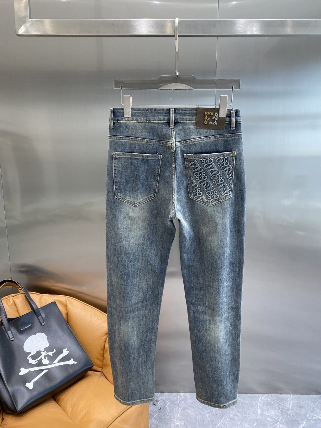 Fendi - Embroidered Pocket Slim Jeans - Medium Wash Blue
