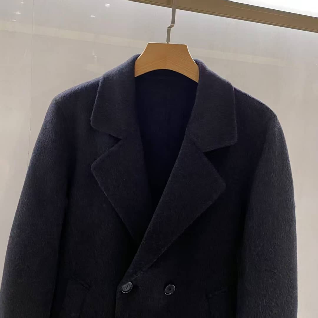 Men's Tailored Charcoal Wool Double-Breasted Overcoat