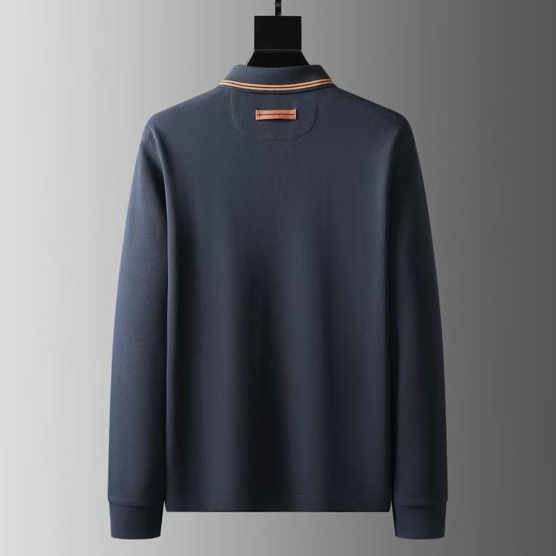 Zegna - Navy Long-Sleeve Zip Polo Sweater with Tipped Collar