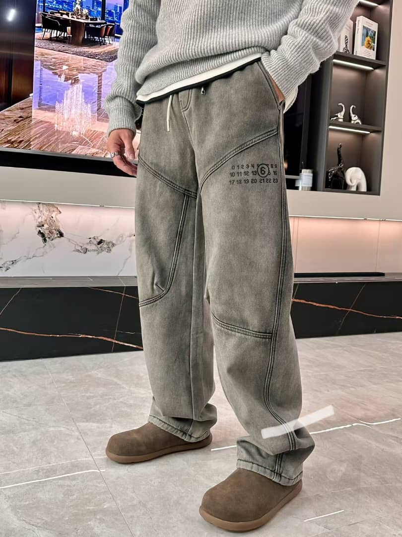 Maison Margiela - Grey Washed Denim Diagonal Seam Jeans
