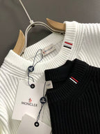 Moncler Men's Black Ribbed Knit Wool Crewneck Sweater