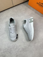 Hermès - Grey Leather Sneaker with Woven Detail and H Sole