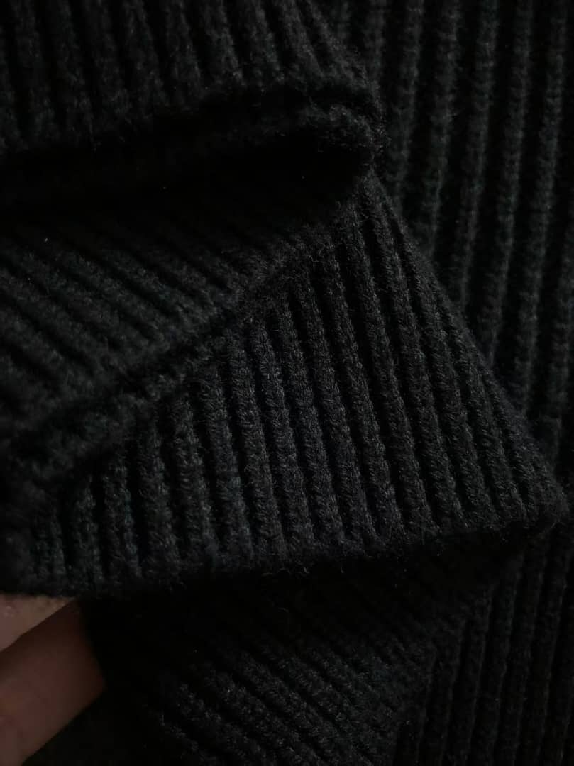 Moncler Men's Black Ribbed Knit Wool Crewneck Sweater