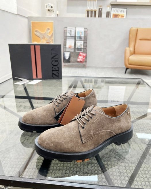 Zegna - Suede Derby Shoes with Chunky Lug Sole
