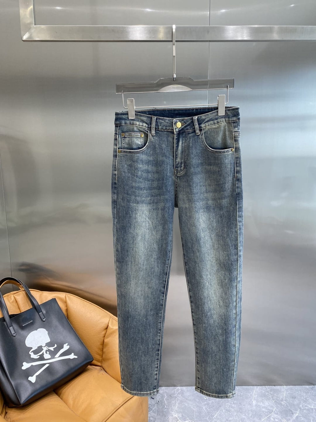 Fendi - Embroidered Pocket Slim Jeans - Medium Wash Blue