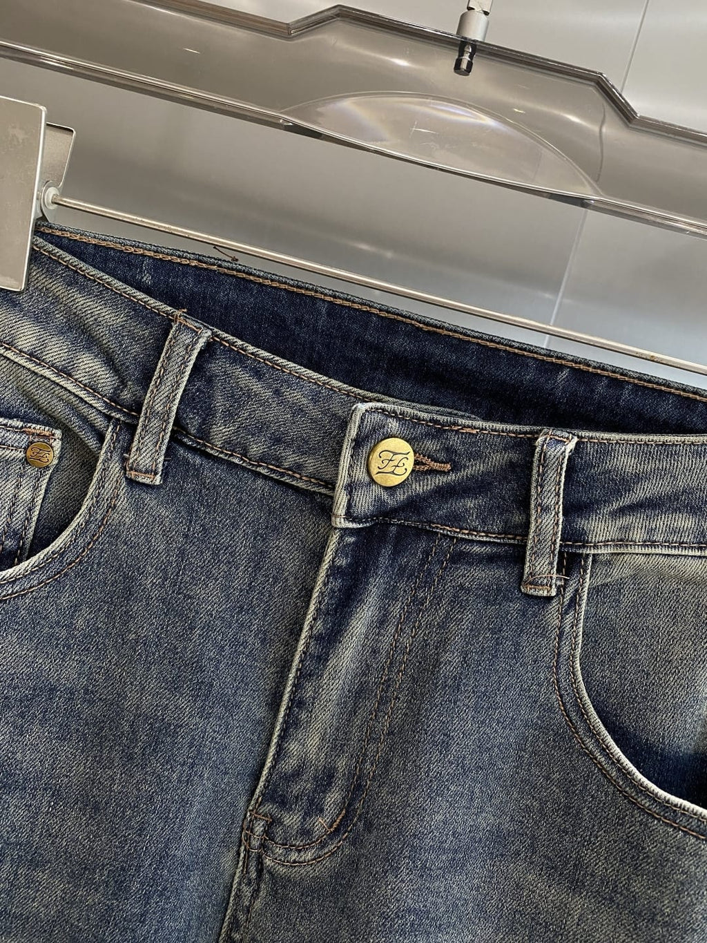 Fendi - Embroidered Pocket Slim Jeans - Medium Wash Blue