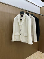 Men's Lightweight Cotton-Linen Casual Blazer – Off-White / Beige/Black
