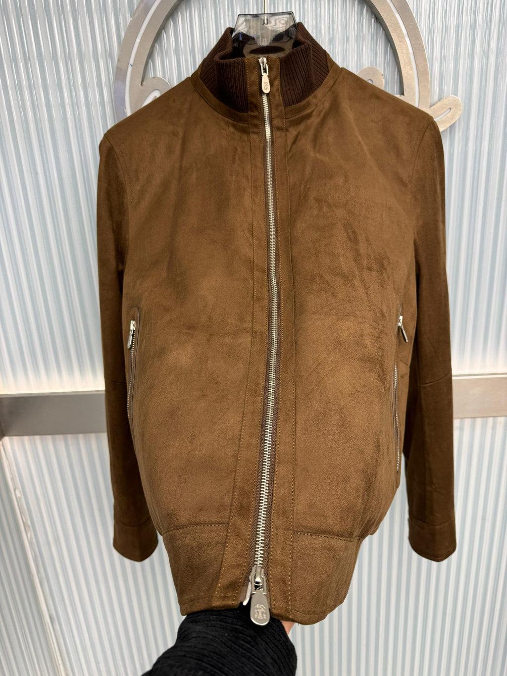 Brunello Cucinelli Suede & Knit Trim Bomber Jacket - Tobacco Brown