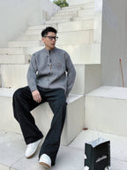 Loewe - Grey Ribbed Knit Zip-Up Cardigan