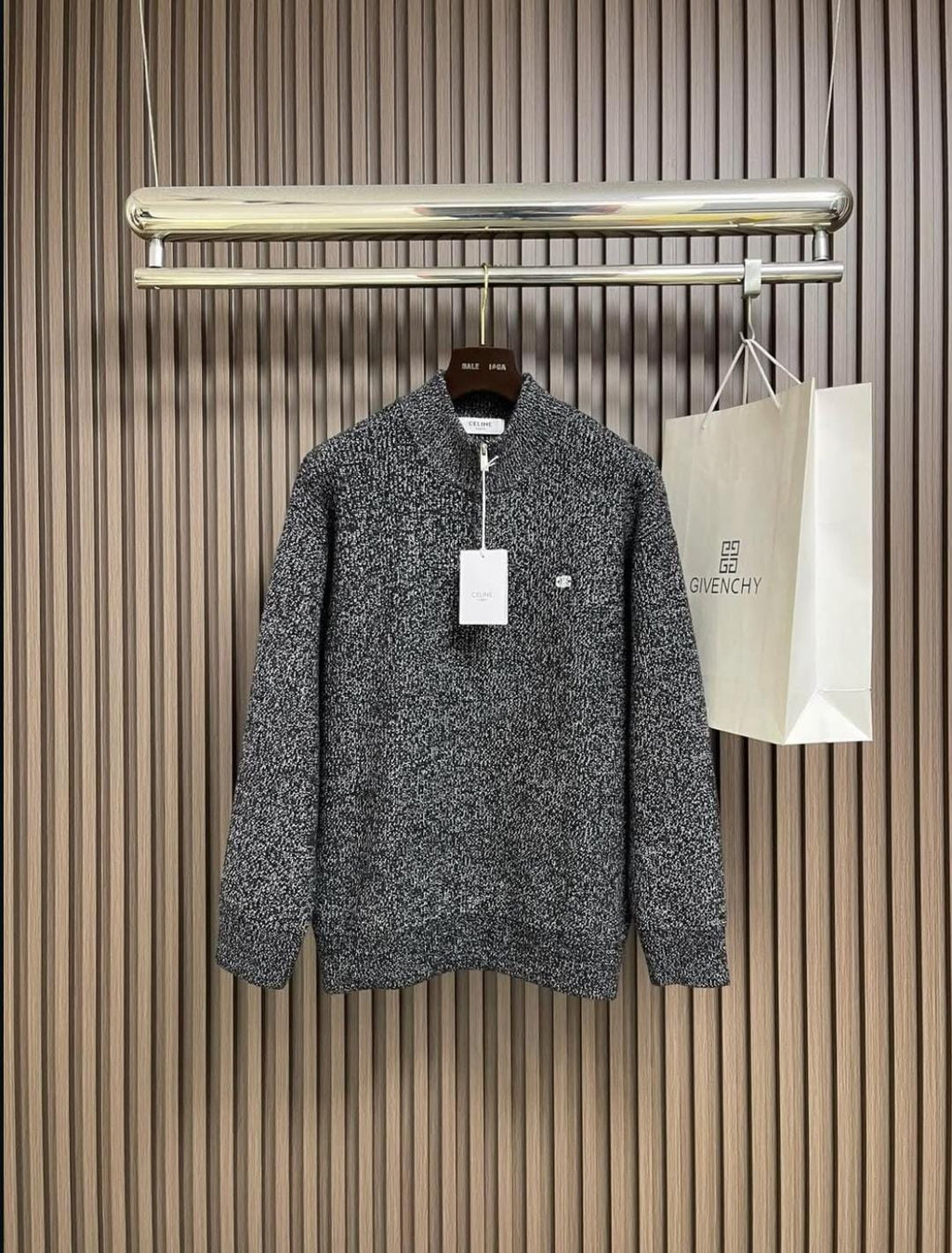 Celine - Grey Half-Zip Knit Sweater