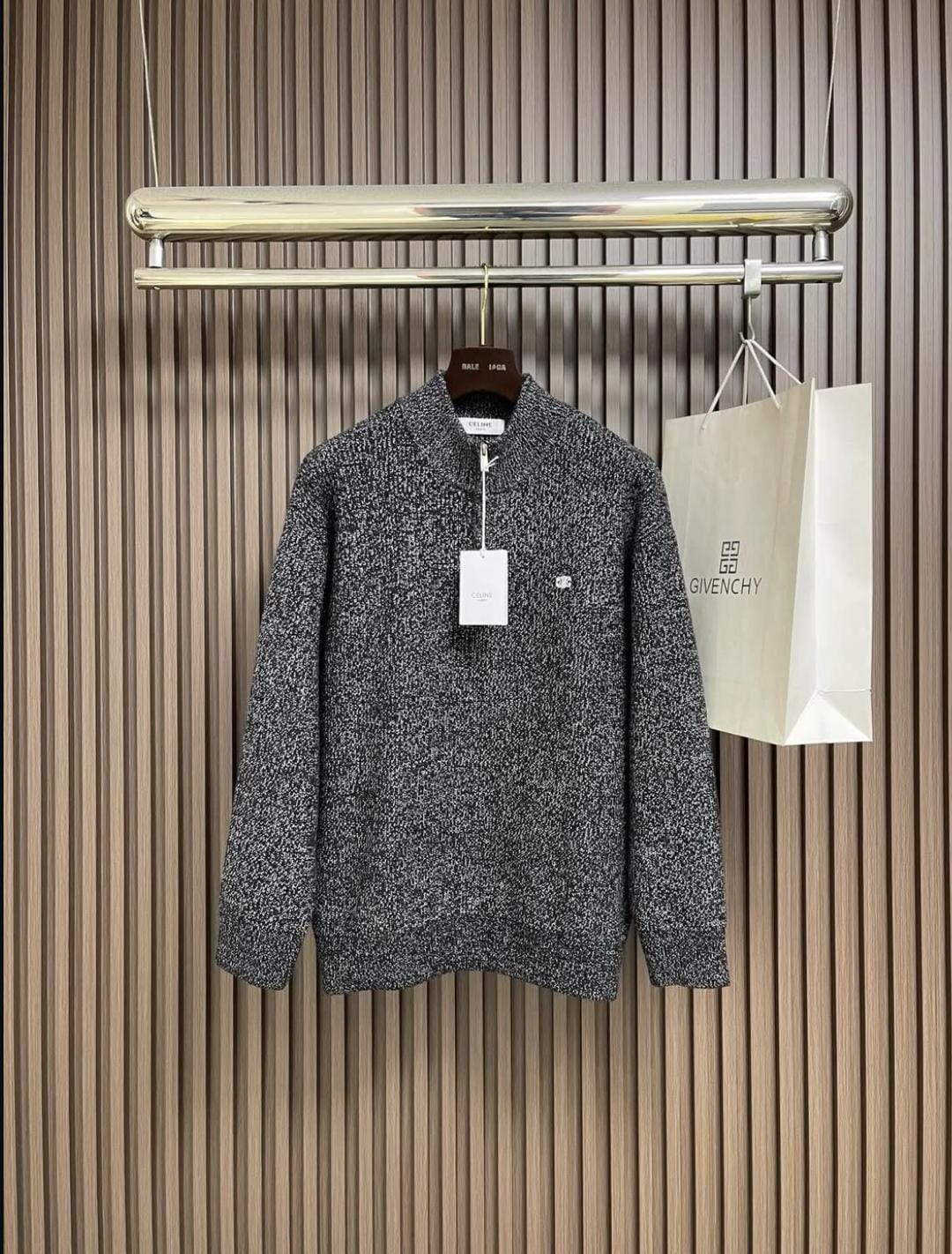 Celine - Grey Half-Zip Knit Sweater