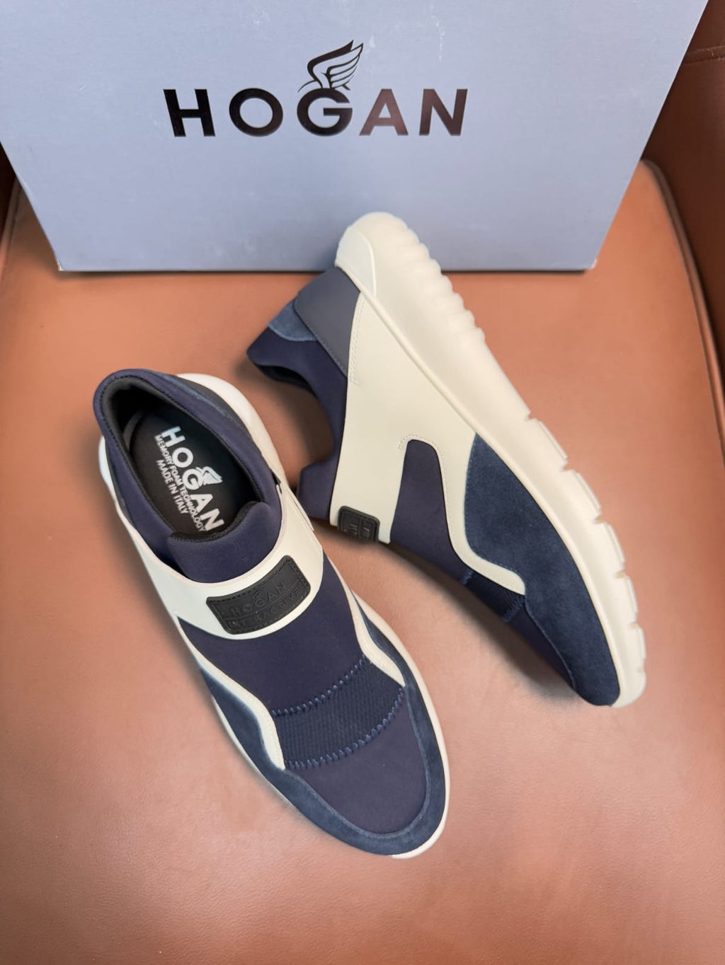 Hogan - Slip-On Sneaker in Navy Blue and White Suede/Tech Fabric